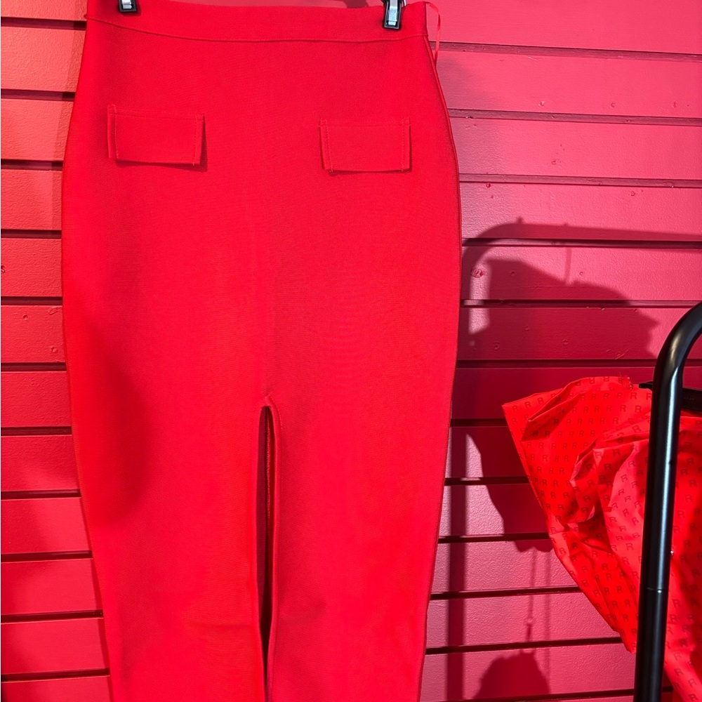 Red Bandage Midi Skirt